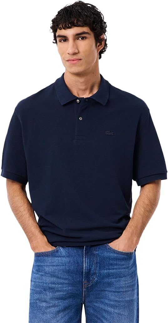 

Мужская повседневная поло-рубашка Lacoste из плотной ткани свободного кроя, темно-синий