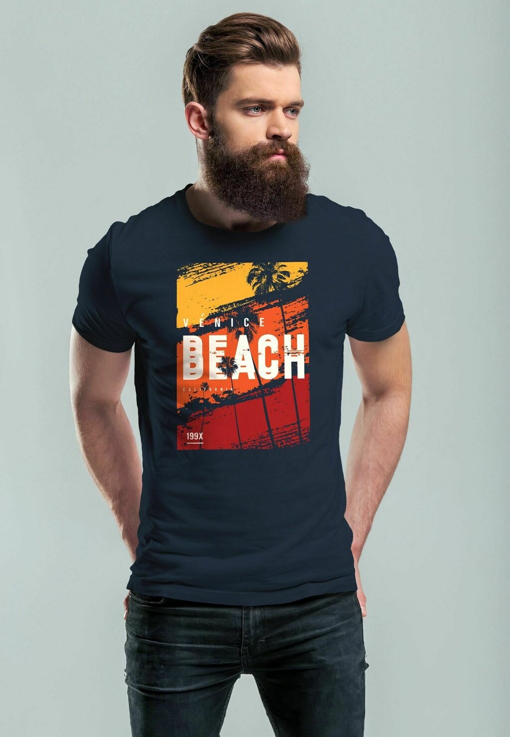 

Футболка с принтом SOMMER VENICE BEACH SURFING MOTIV STRAND Neverless, синий