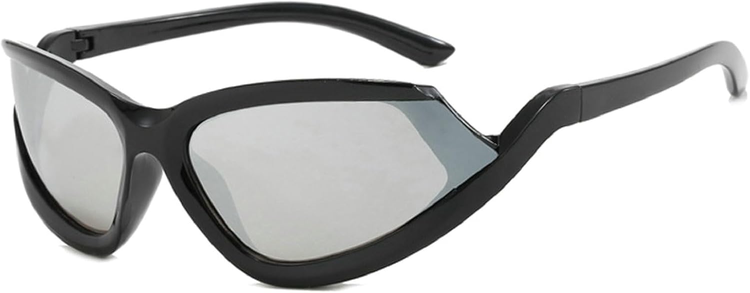 

Модные солнцезащитные очки обтекаемой формы для женщин и мужчин, спортивные, в стиле Y2K, стильные очки «кошачий глаз», защита от УФ-излучения UV400 mincl, Black&silver