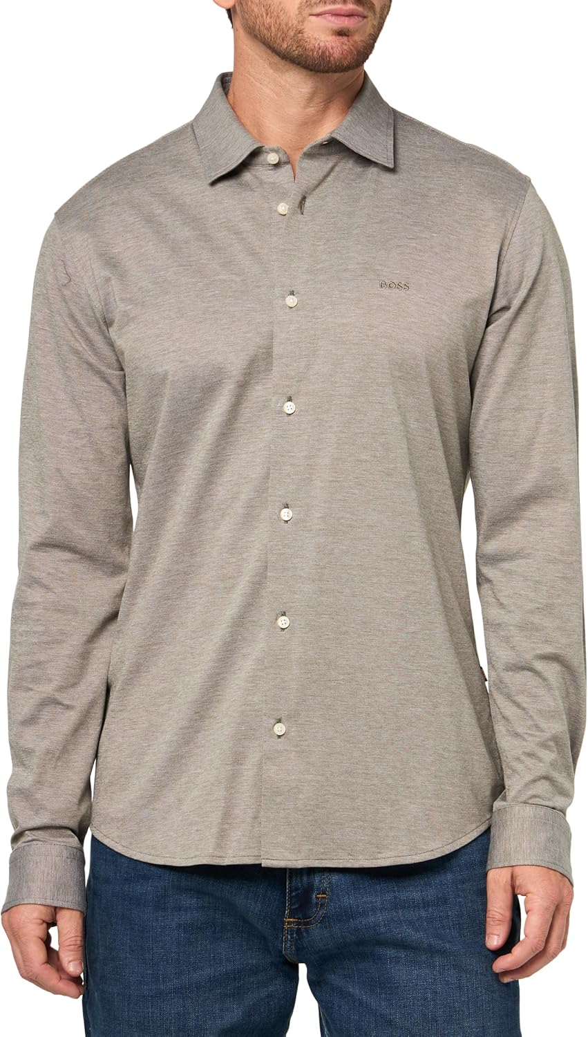 

BOSS Мужская рубашка на пуговицах из мягкого джерси, Kalamata Green
