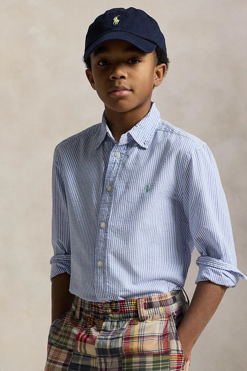

Детская хлопковая рубашка Polo Ralph Lauren, синий