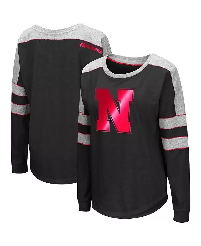 

Черная женская футболка с длинным рукавом Nebraska Huskers Trey Dolman Colosseum, черный