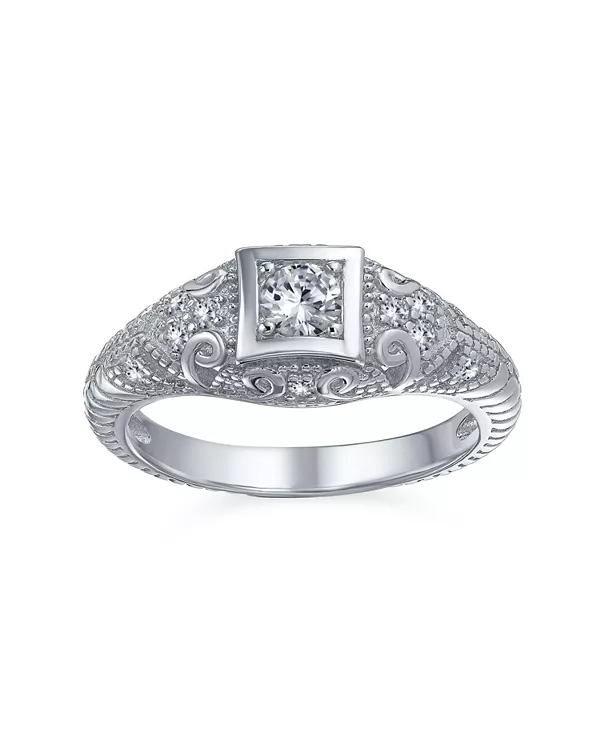 

Кольцо-Солитер в стиле деко с квадратной оправой и круглым фианитом 1 карат, огранка «милгрейн», стерлинговое серебро Bling Jewelry, silver