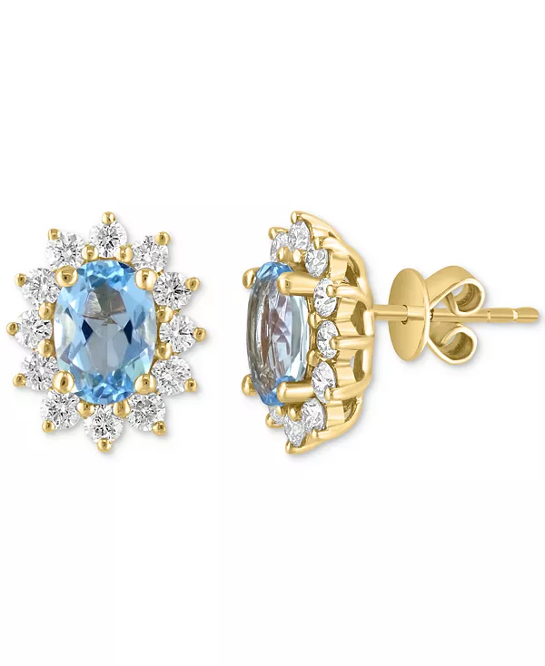 

Серьги-Гвоздики Effy из 14-каратного золота с овальным венцом из бриллиантов (5/8 карата) и аквамаринов (1 карат) Effy Collection, gold