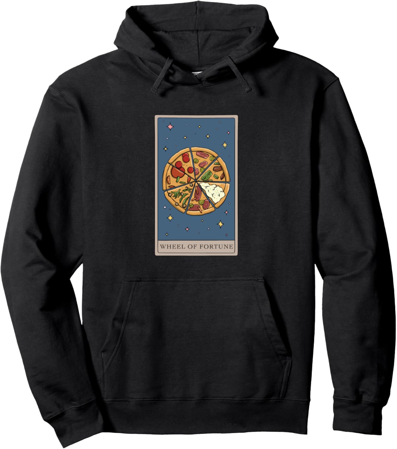 

Толстовка с рисунком пиццы и колесом фортуны, гадалка на картах Таро Pizza Slice Tarot Card Design, черный