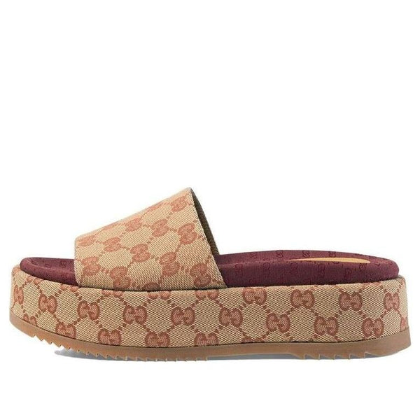 Сандалии gg slide sandal 'monogram - beige brick red' Gucci, коричневый