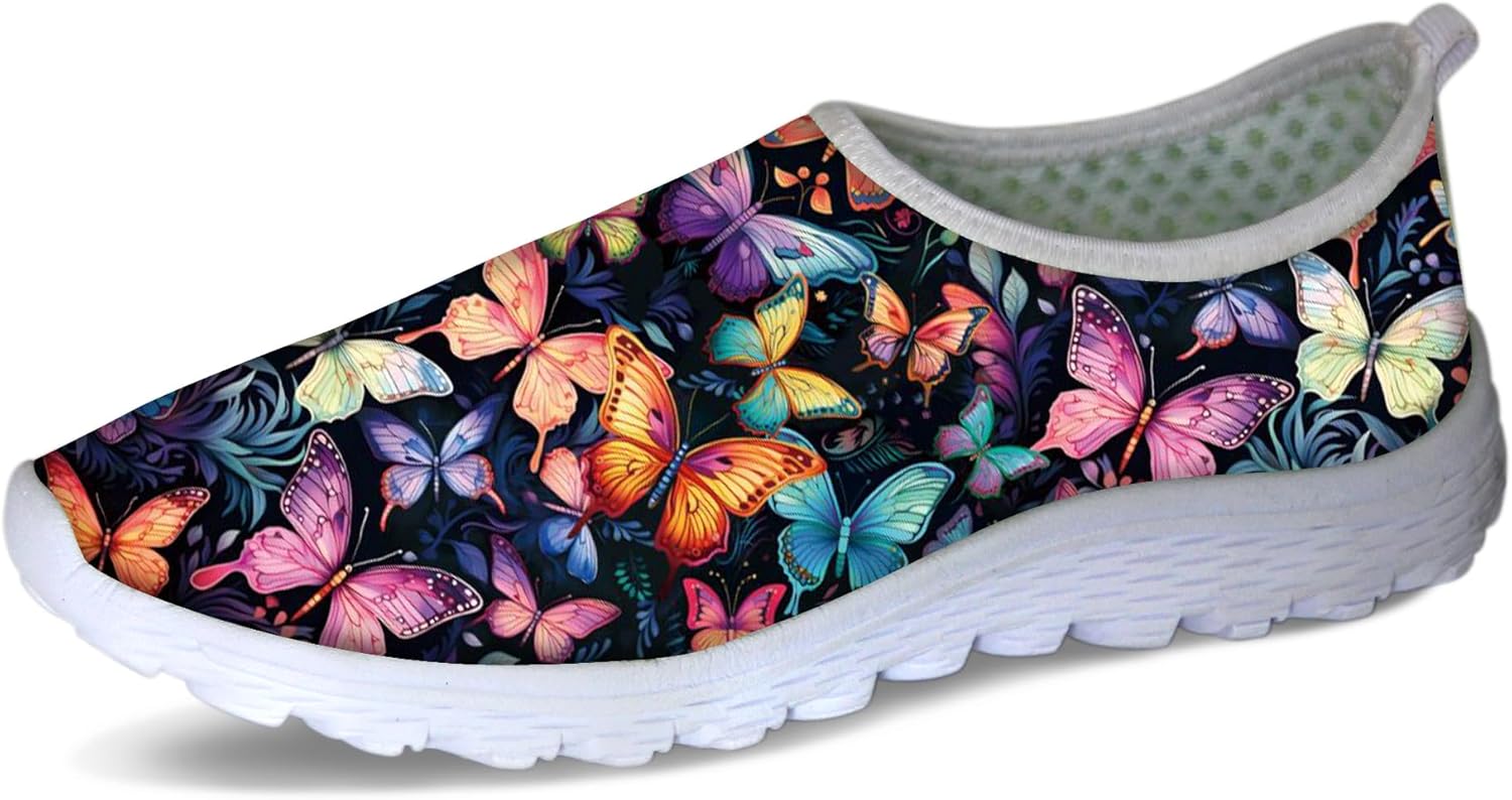 

Женские прогулочные кроссовки Forchrinse Music Note, мужские слипоны GO Walk с мягкой сеткой, легкая рабочая обувь, Colorful Butterfly