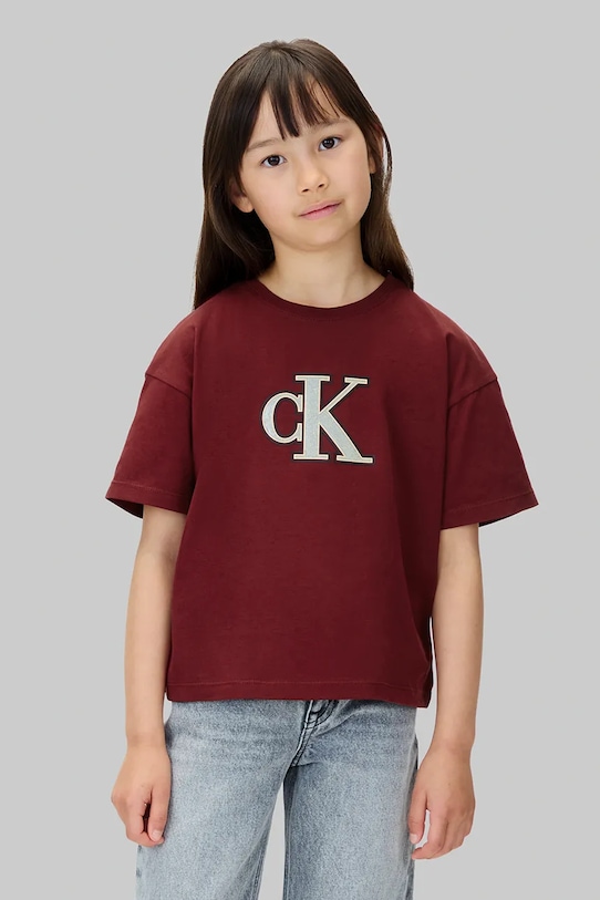 

Детская хлопковая футболка Calvin Klein Jeans, бордовый, Красный, Детская хлопковая футболка Calvin Klein Jeans, бордовый
