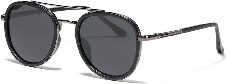 

круглые солнцезащитные очки с двойной перемычкой для мужчин, металлические, унисекс, поляризованные солнцезащитные очки для женщин, очки для вождения, зеленые, серые, коричневые WNCKSQ, Matte Black