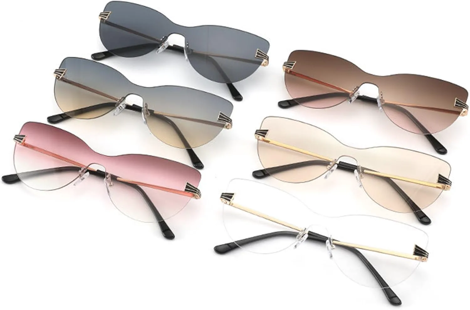 

bullabulling Ретро цельные солнцезащитные очки «кошачий глаз» для женщин, большие безободковые солнцезащитные очки с градиентными линзами UV400, Pink Clear