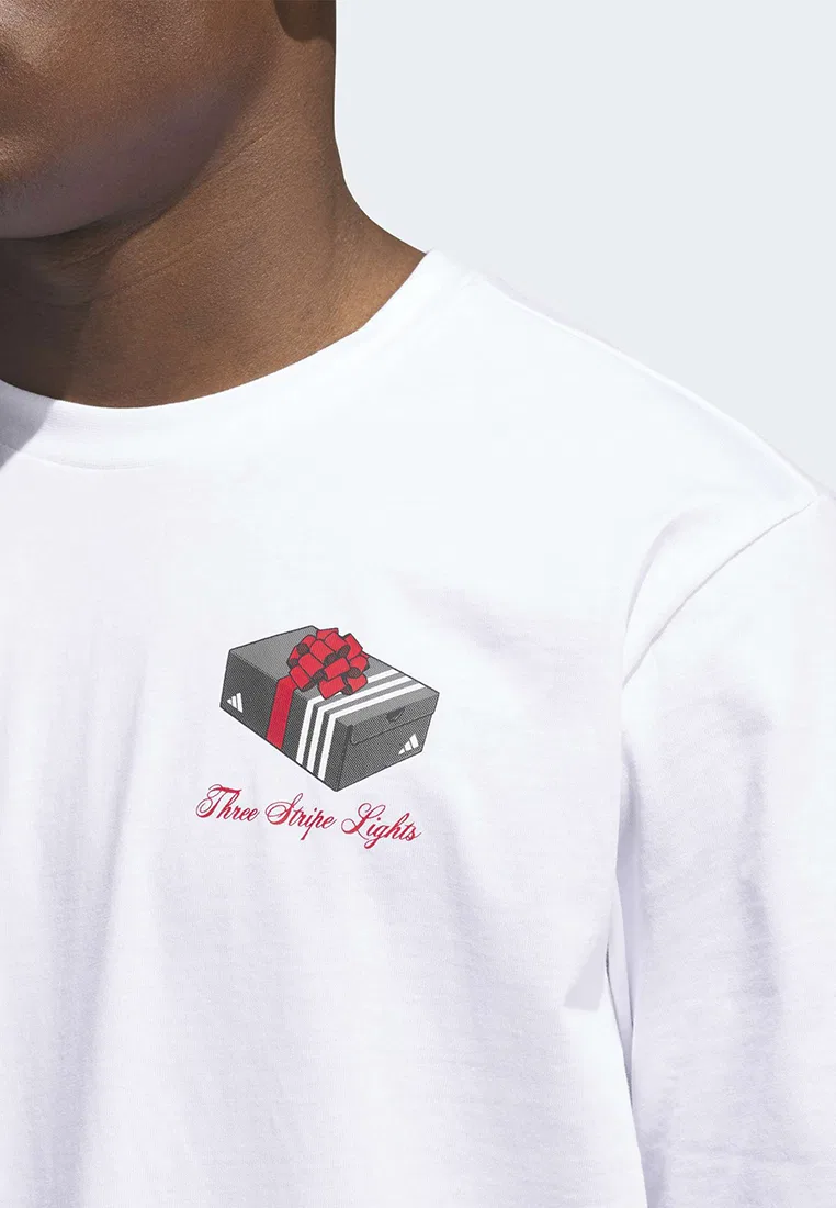 Футболка с графическим принтом, 3-Stripes Lights Giftbox, adidas, белый — фото 3
