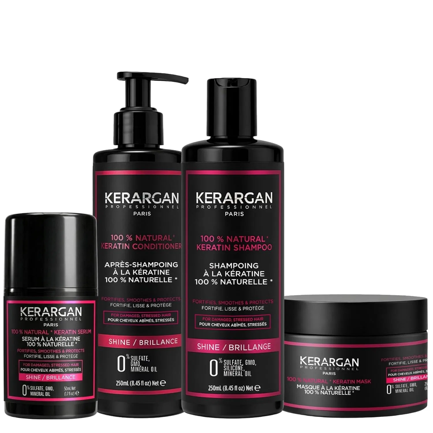Набор Kerargan Ultra Repairing Care: кератиновый шампунь, кондиционер, маска и сыворотка для поврежденных волос Kerargan