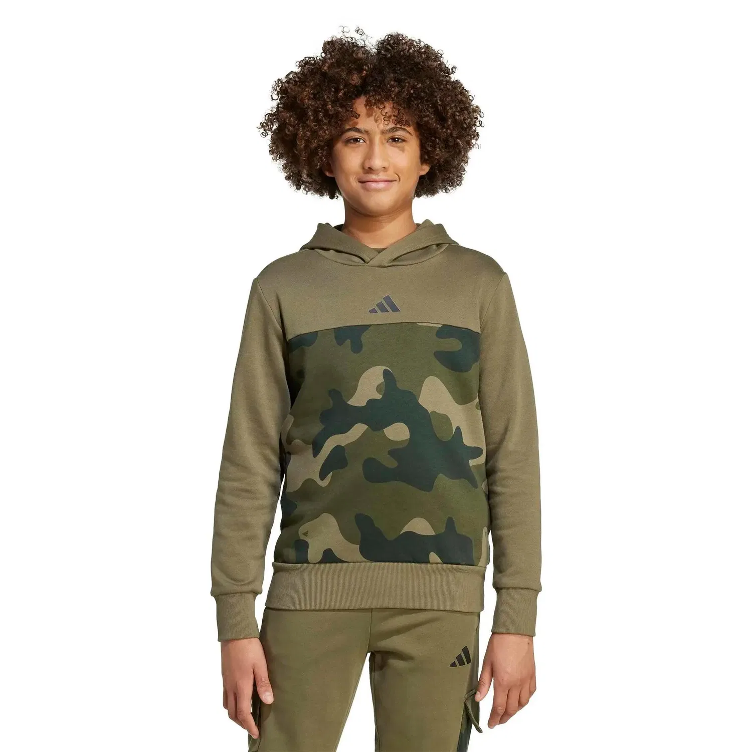 Детское худи с капюшоном с камуфляжным принтом Seasonals Essentials Adidas, Green — фото 2