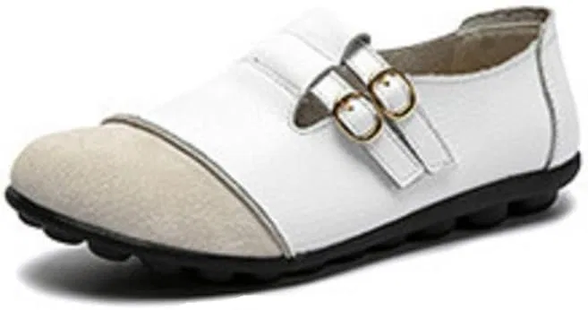 Лоферы женские с двумя пряжками, Slip-On, A2103, белый