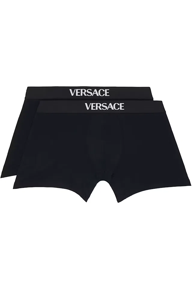 Комплект из двух длинных боксеров из черного хлопкового трикажа Versace