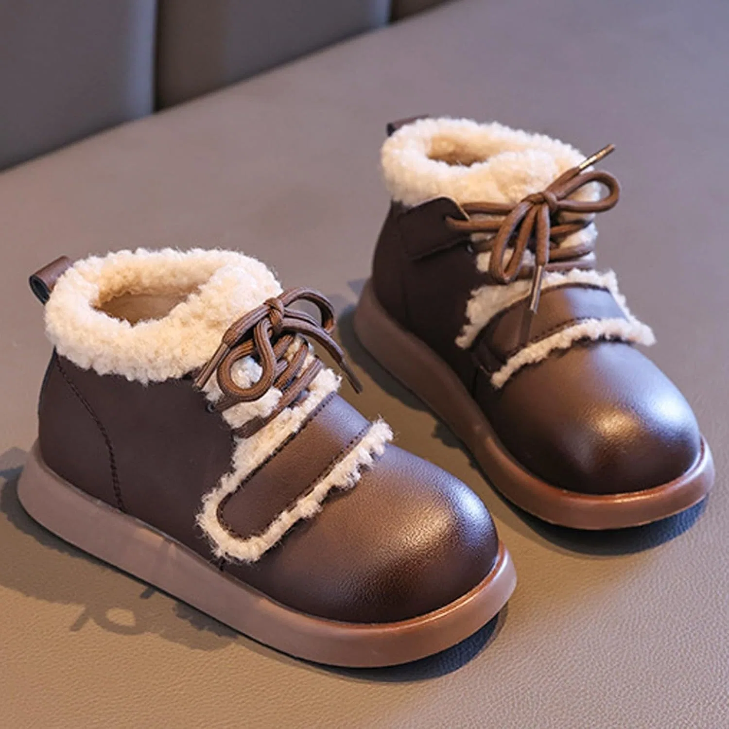 Детские зимние сапоги для девочек с блестками, Brown — фото 3