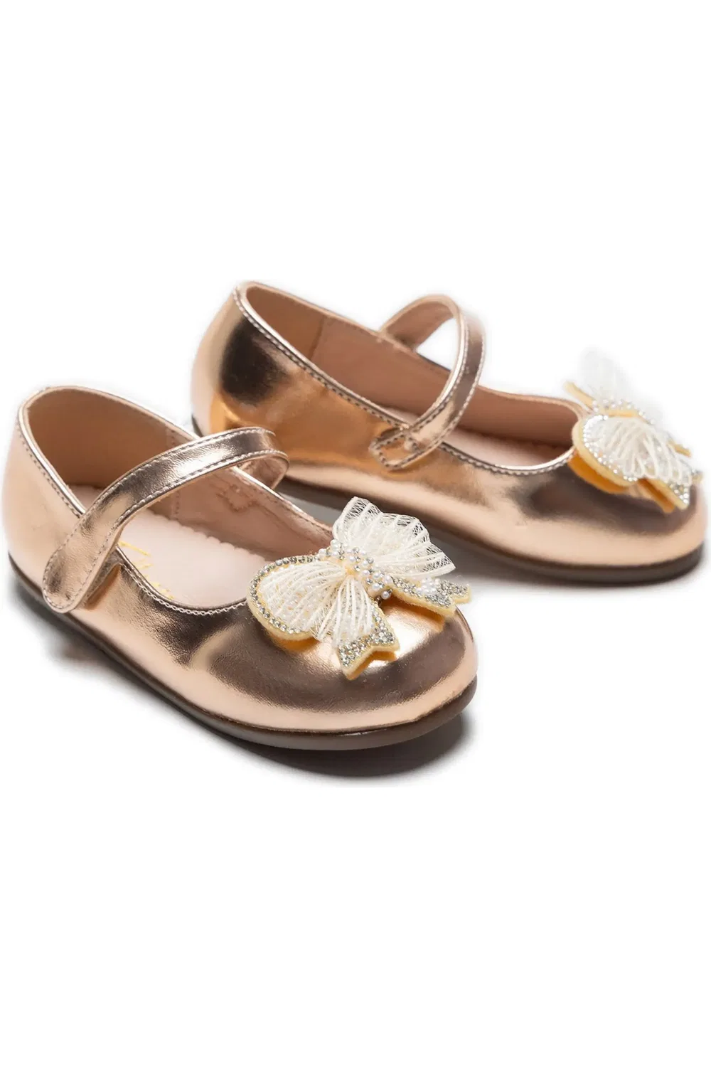 Туфли балетки для девочек с бантом Charlotte Ribbon Tulleen, Champagne