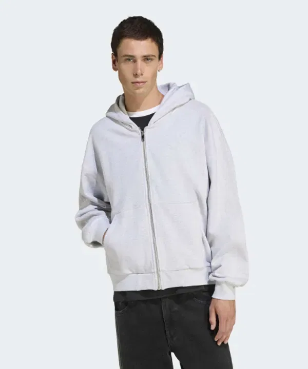 Флисовая кофта с капюшоном, полная застежка, Adidas, Light Grey Heather