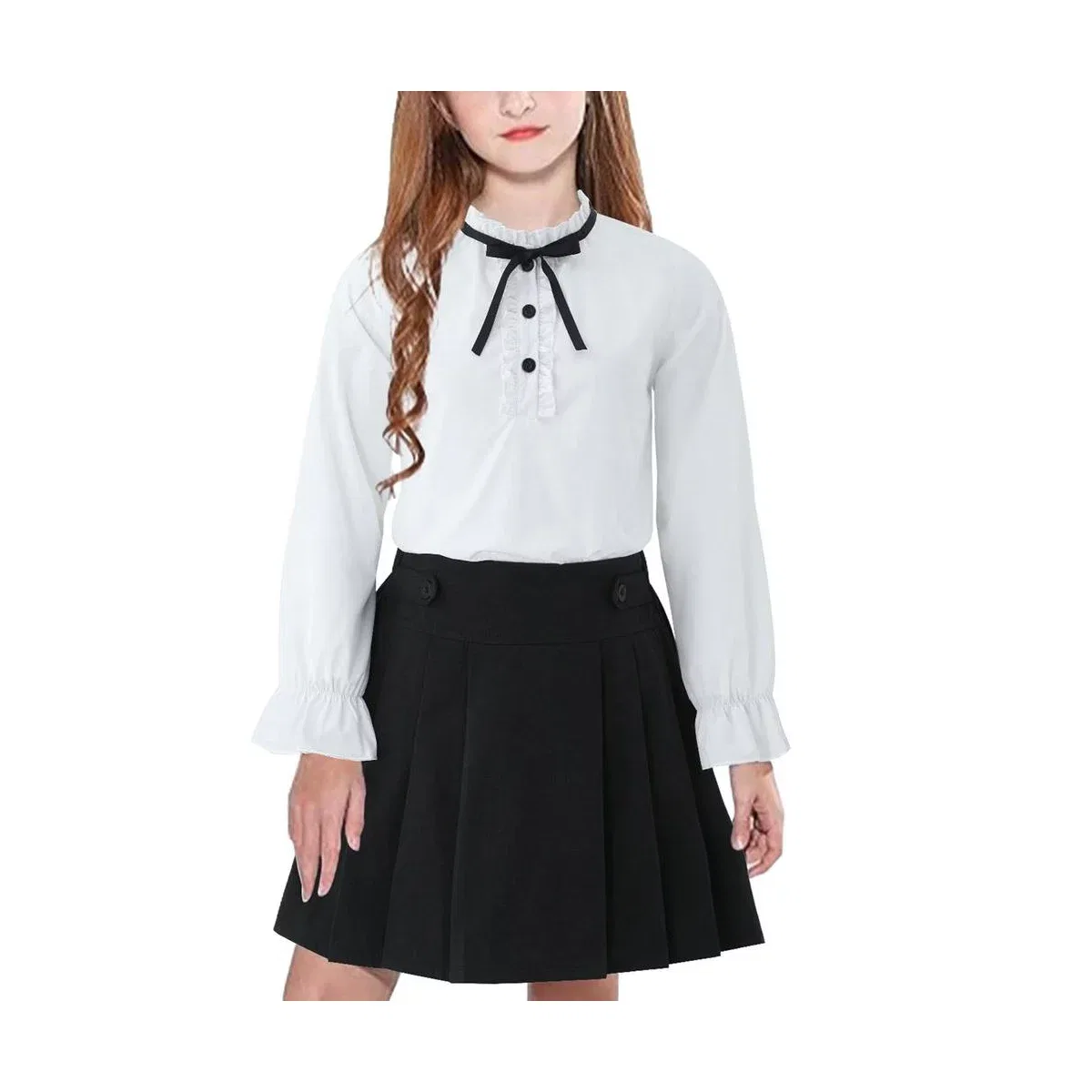 Детский комплект из блузы и юбки для девочек с оборками Garvee, Black