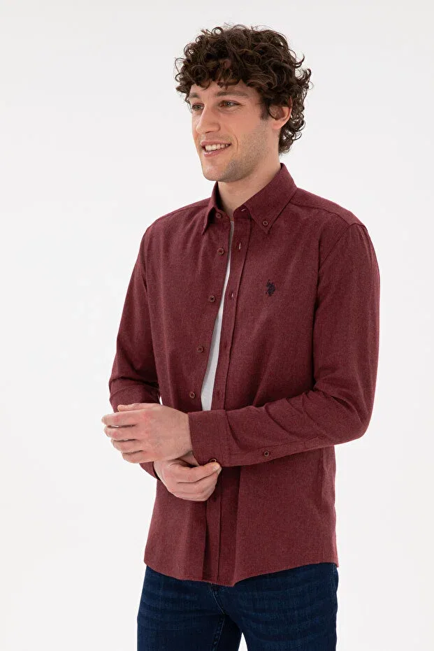 Мужская рубашка с длинным рукавом Basics U.S. Polo Assn., Burgundy — фото 2