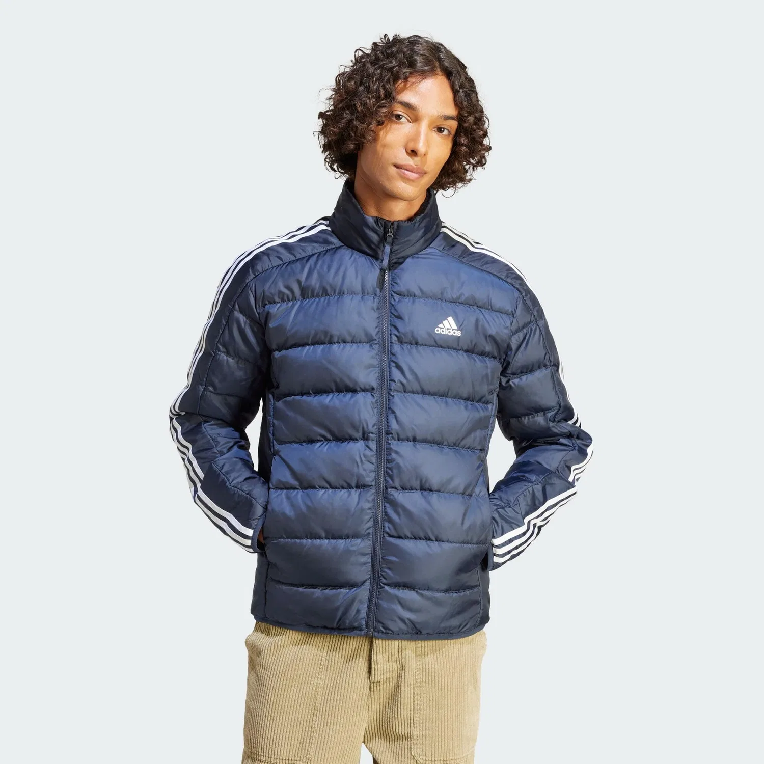 Мужская утепленная куртка Essentials 3-Streifen Light Daunenjacke Adidas, Petrolblau