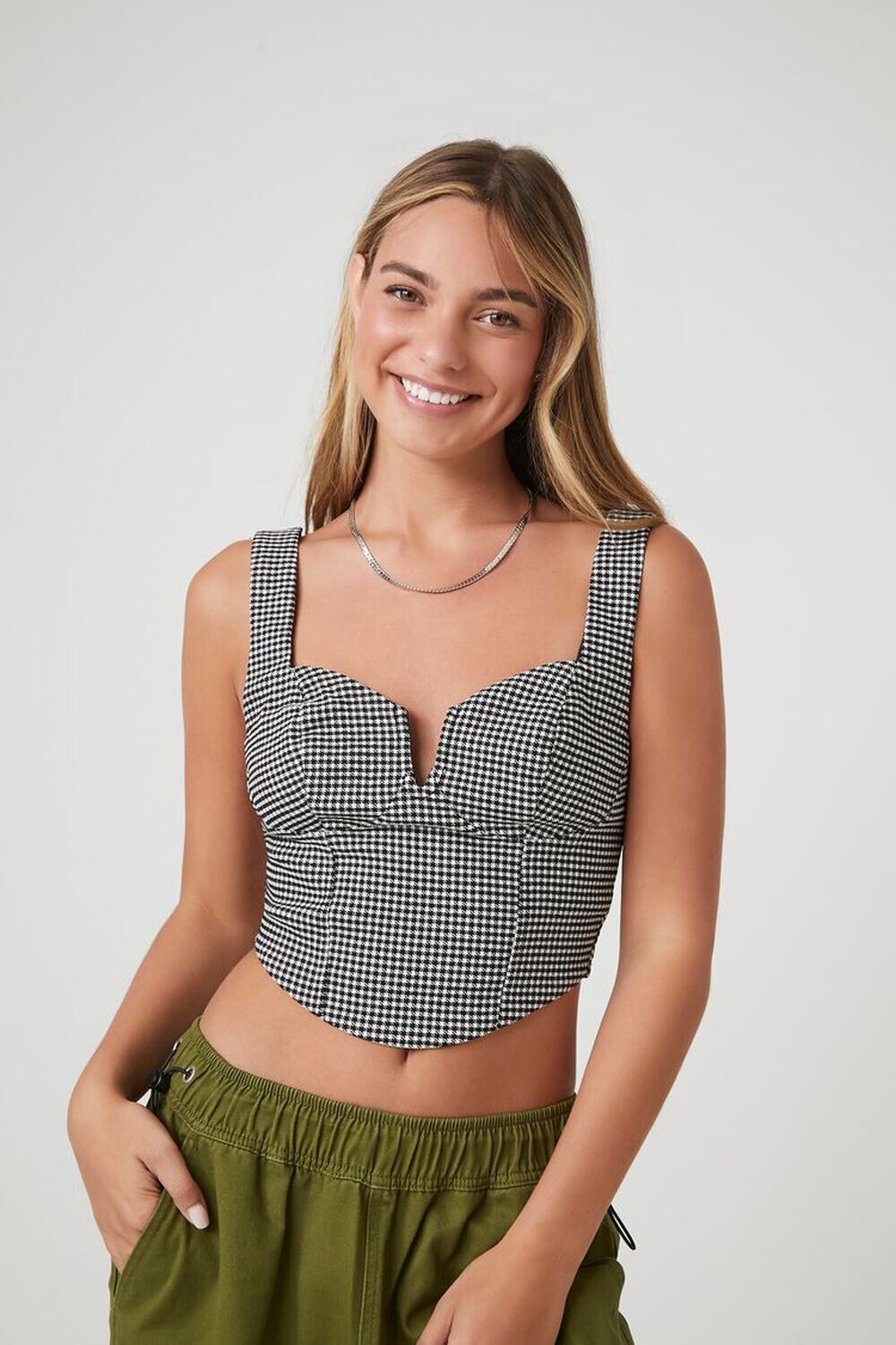 

Укороченный топ-бюстье в мелкую клетку Forever 21, черный