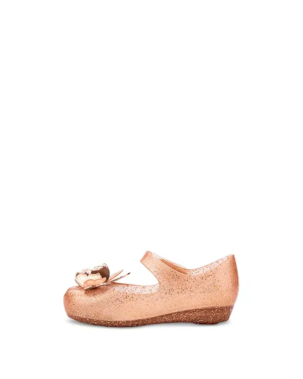Детские балетки для девочек с ремешком Модель Ultragirl Fly III Mini Melissa, Beige Glitter — фото 3