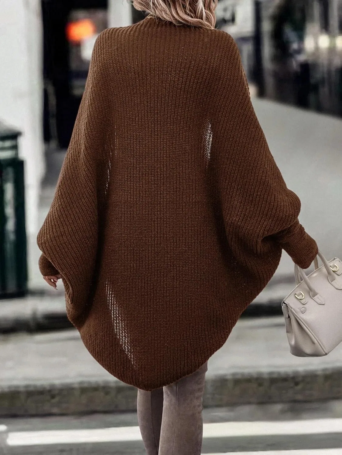 Женский кардиган с рукавом-кимоно, Rib-Knit, коричневый — фото 2