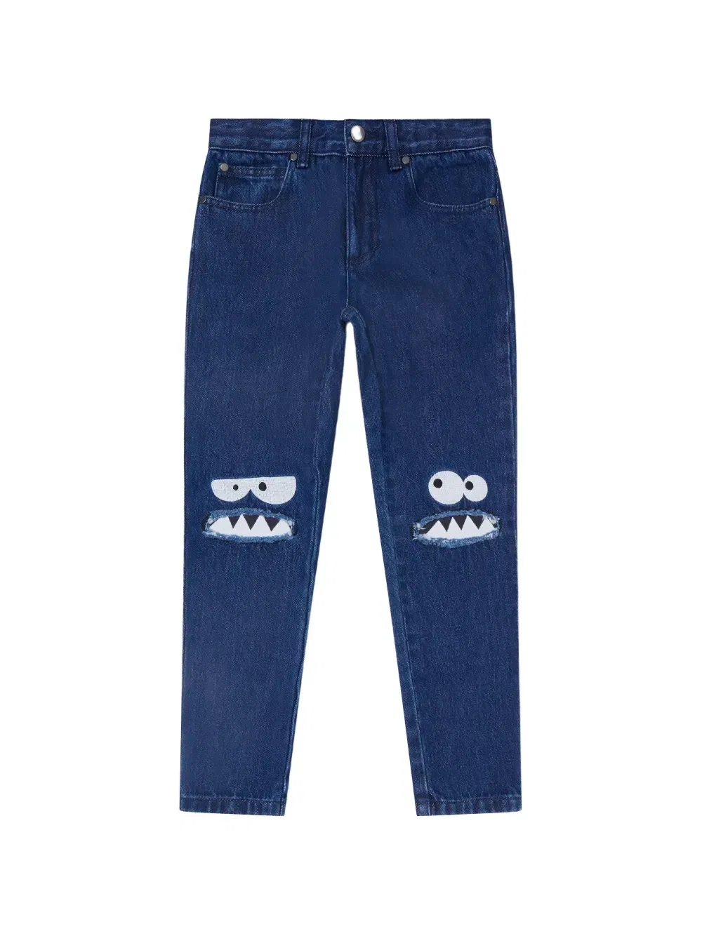 Джинсы с эффектом потертости и нашивкой Monster Stella McCartney Kids, синий