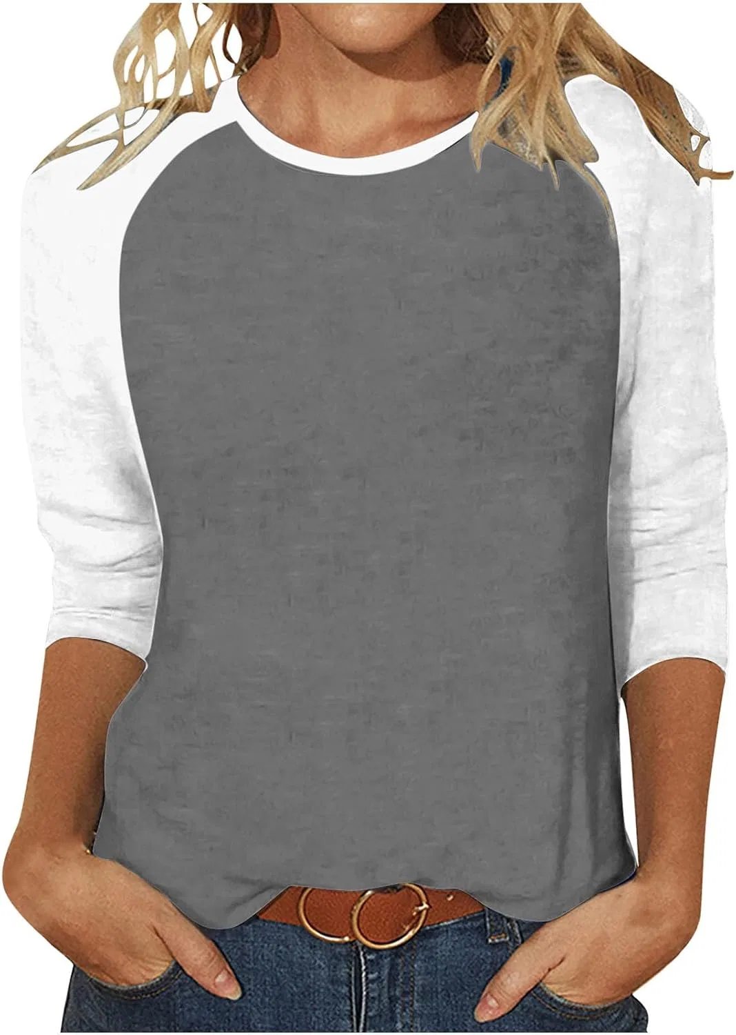 Женская футболка с цветными блоками 3/4 рукав, 07-dark Gray