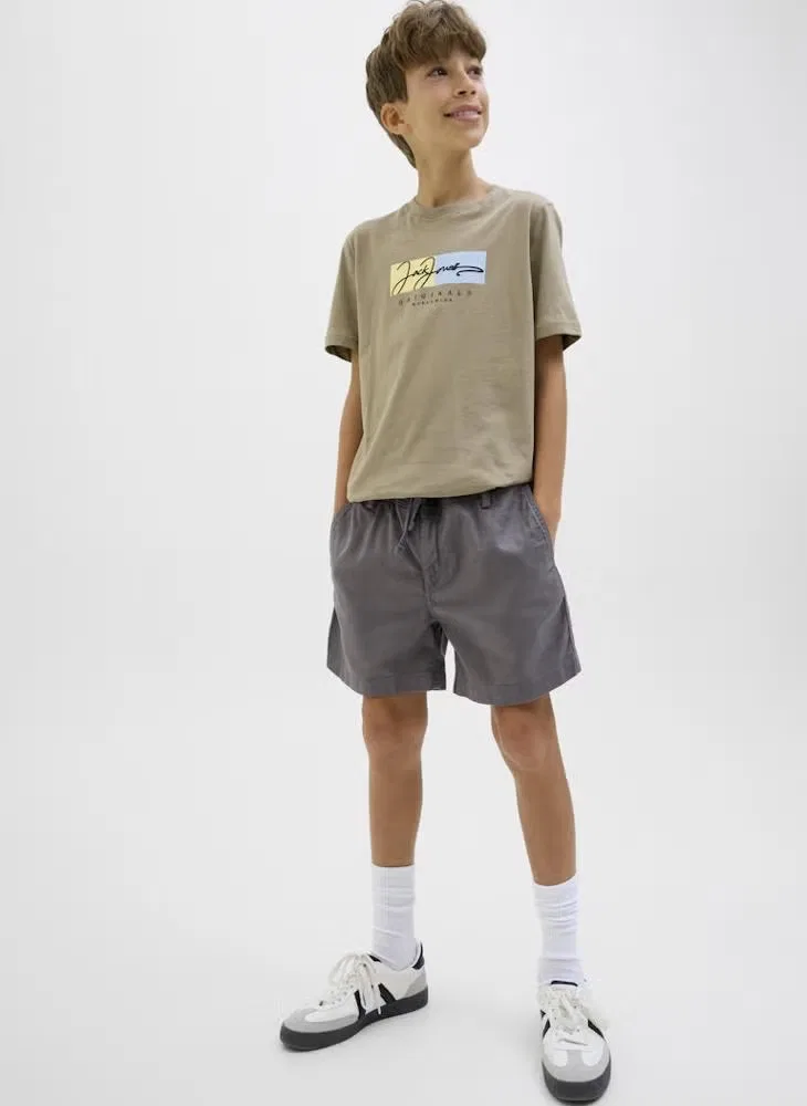 Шорты детские на кулиске с логотипом Jack & Jones Junior, серый — фото 4