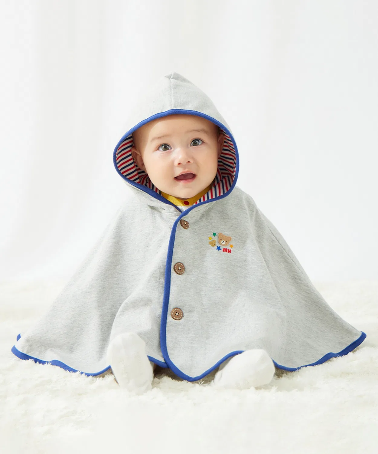 Детский пончо-дождевик с капюшоном, модель MIKI HOUSE, Grey