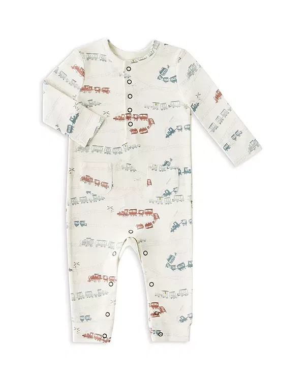 Детский комбинезон для мальчиков с принтом Henley Printed Patch Pocket Romper Pehr, Locomotive