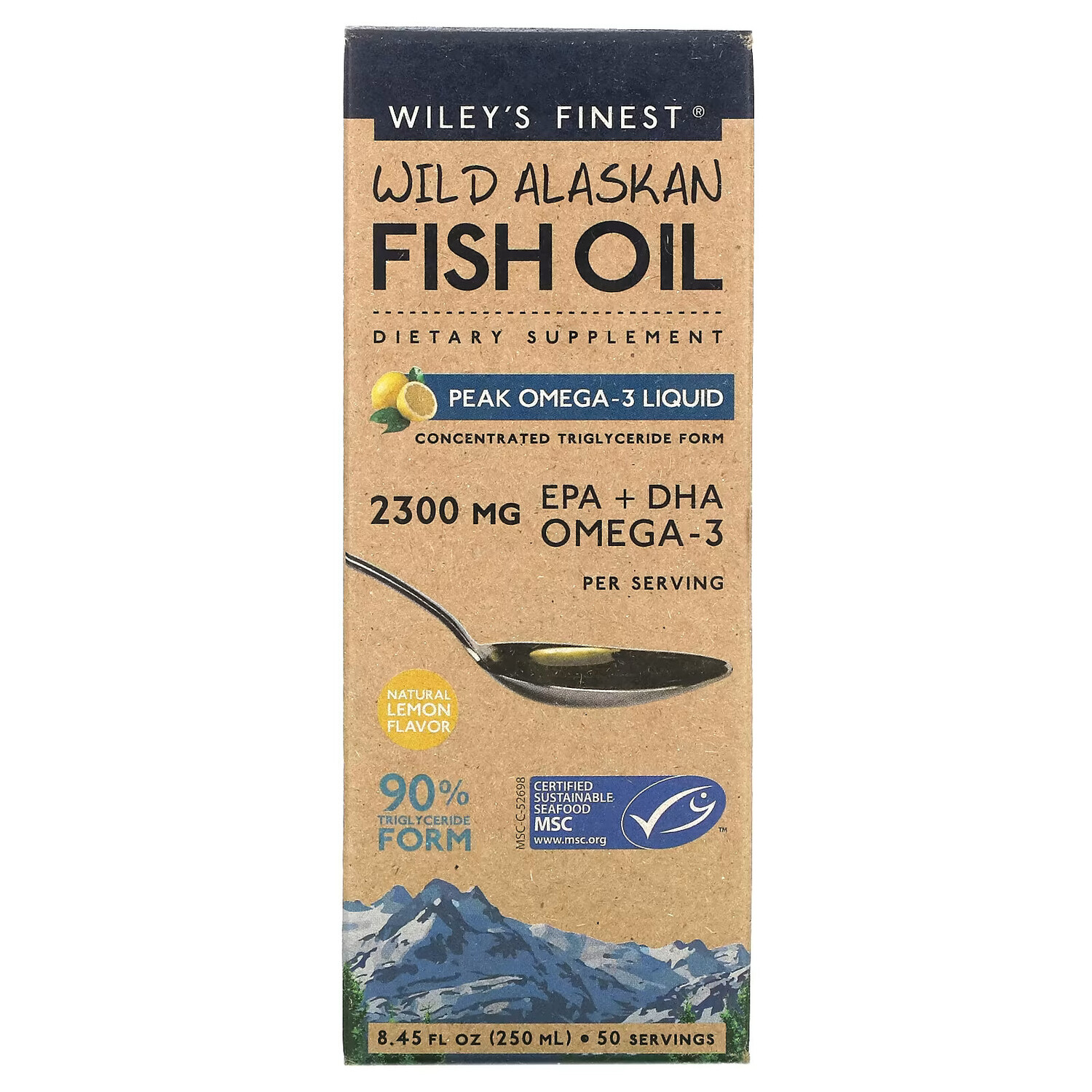

Wiley's Finest, рыбий жир из дикой рыбы Аляски, жидкий, с максимальным содержанием омега-3, натуральный лимонный вкус, 250 мл (8,45 жидк. унции)