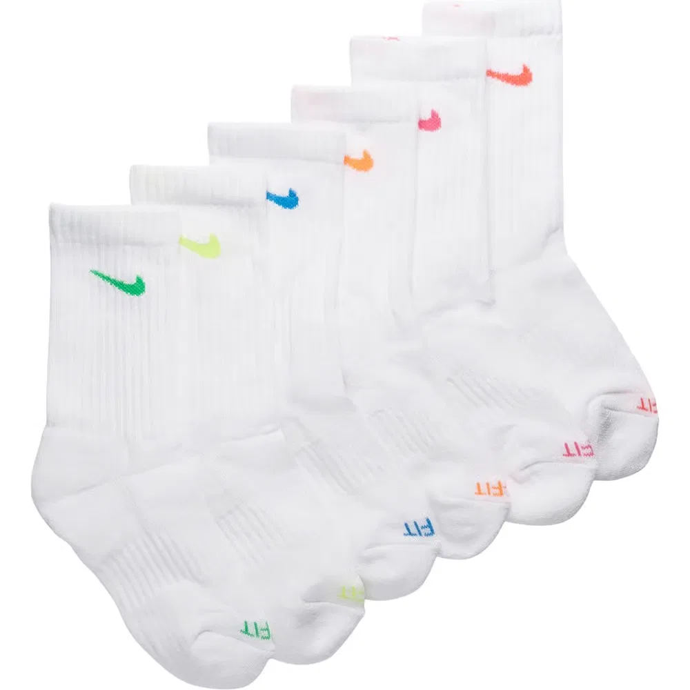 Набор из 6 детских носков размера XS для подростков Nike, White Assorted