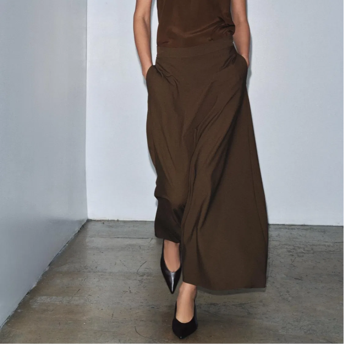 Женская длинная юбка повседневная ZW Limited Edition, ZARA, Dark Khaki — фото 4