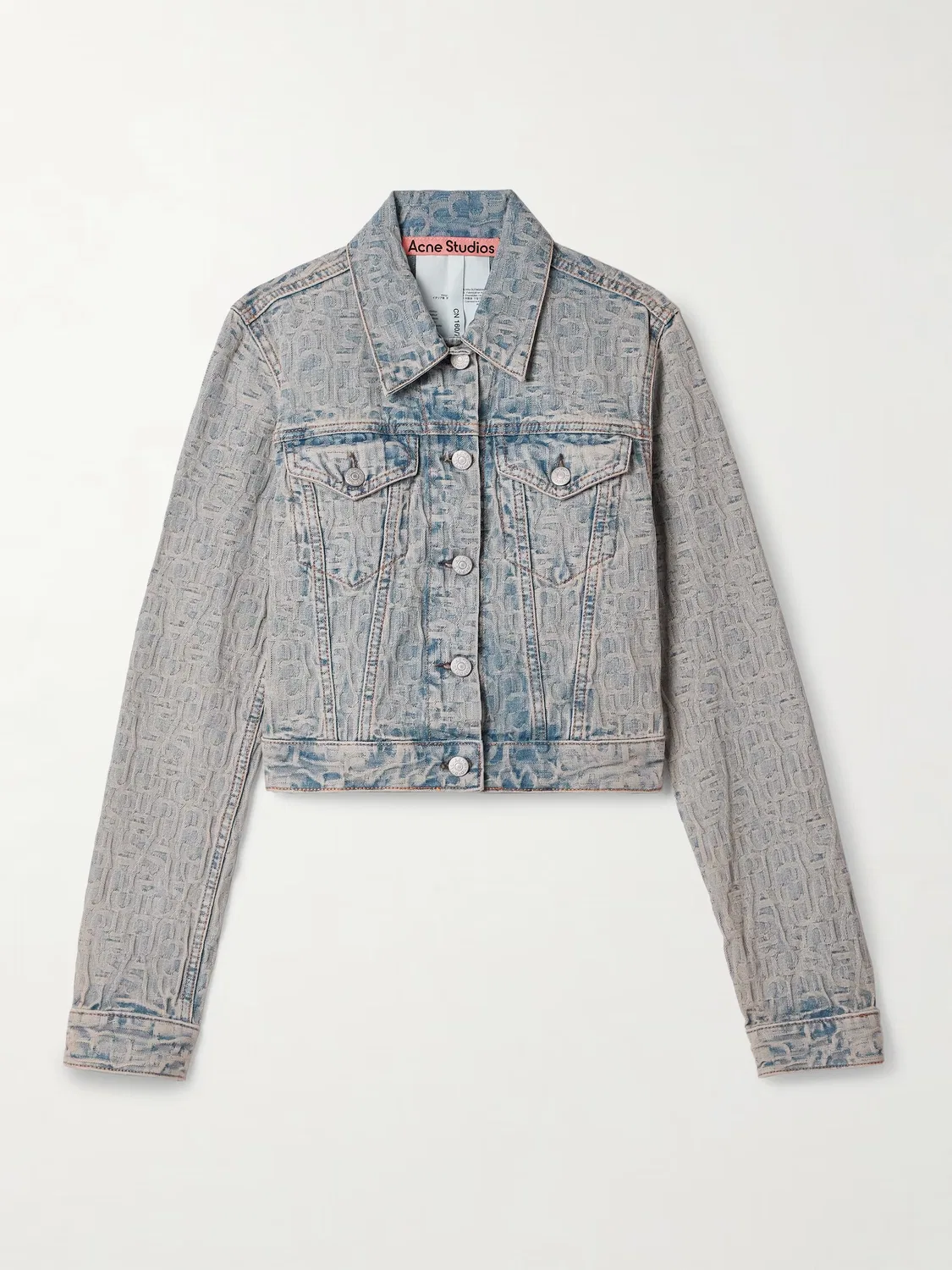 Укороченная куртка из джинсовой ткани с жаккардовым узором Acne Studios, синий