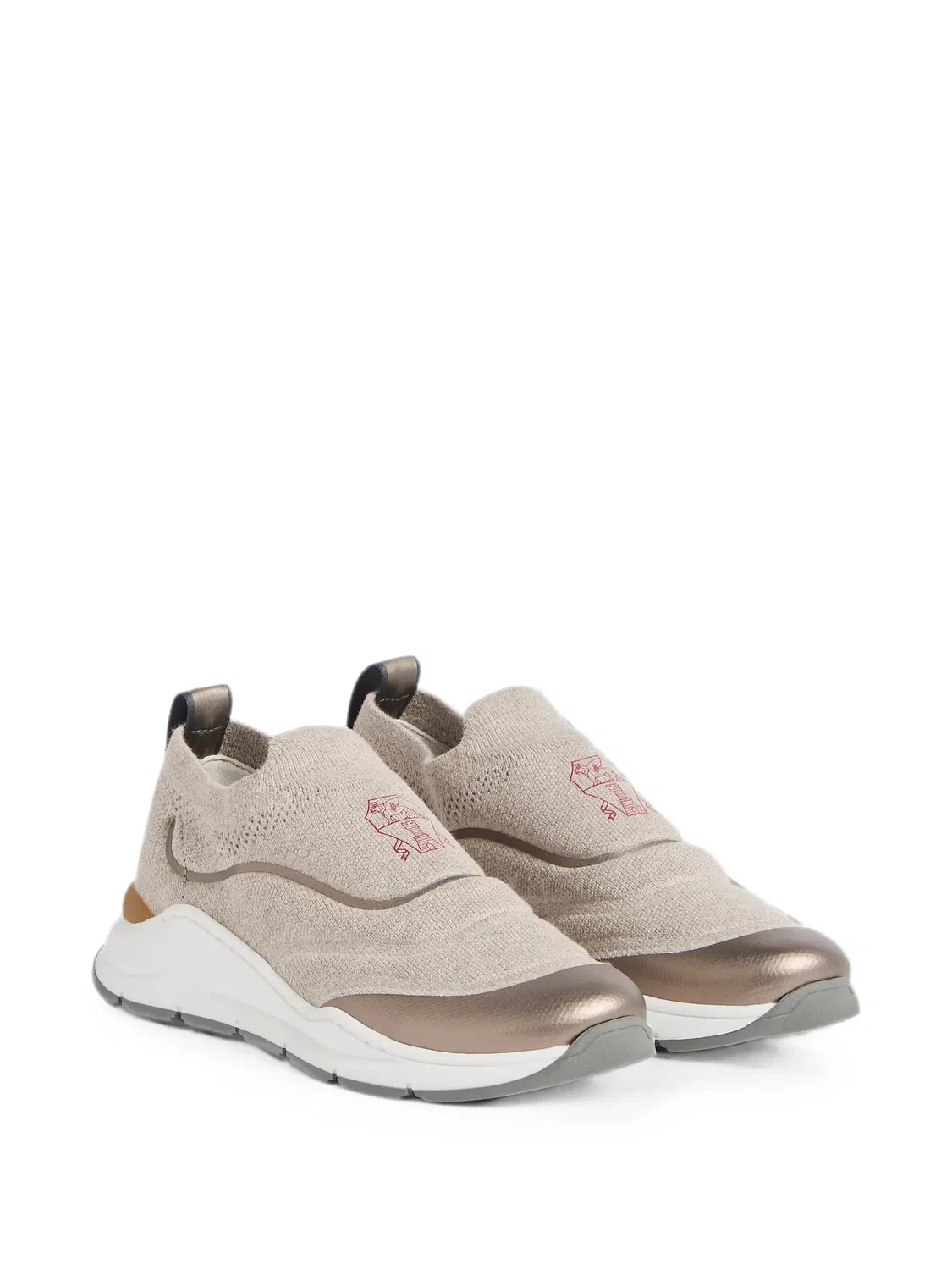 Трикотажные слипоны Brunello Cucinelli Kids, нейтральные цвета — фото 3