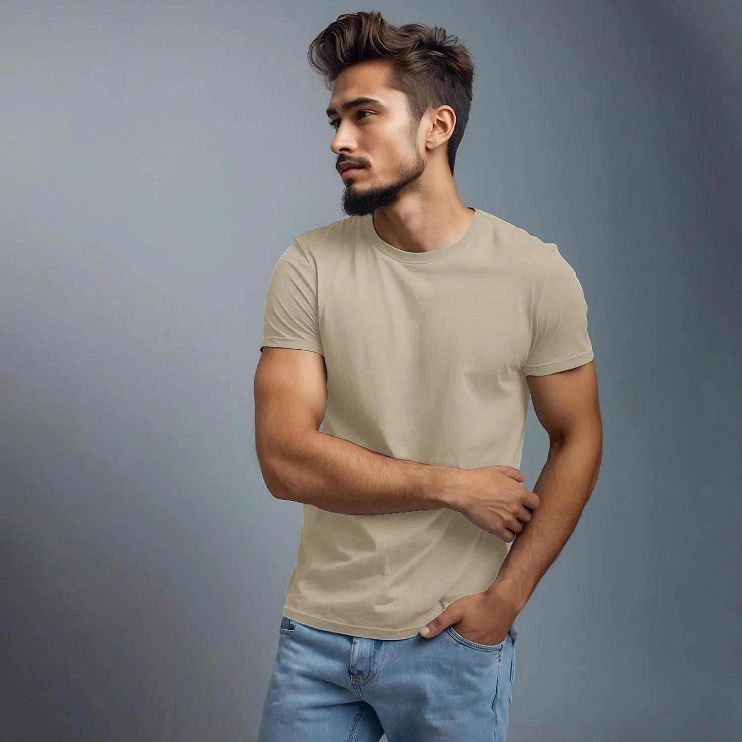 Унисекс хлопковая футболка классического кроя Arventur, Beige — фото 2