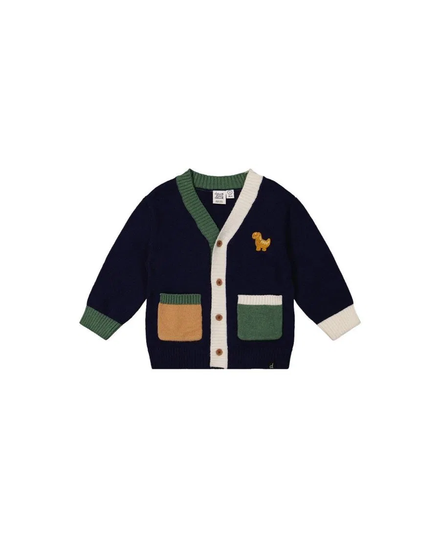 Детский кардиган с динозавром Deux par Deux, Dark Blue, Green And Yellow