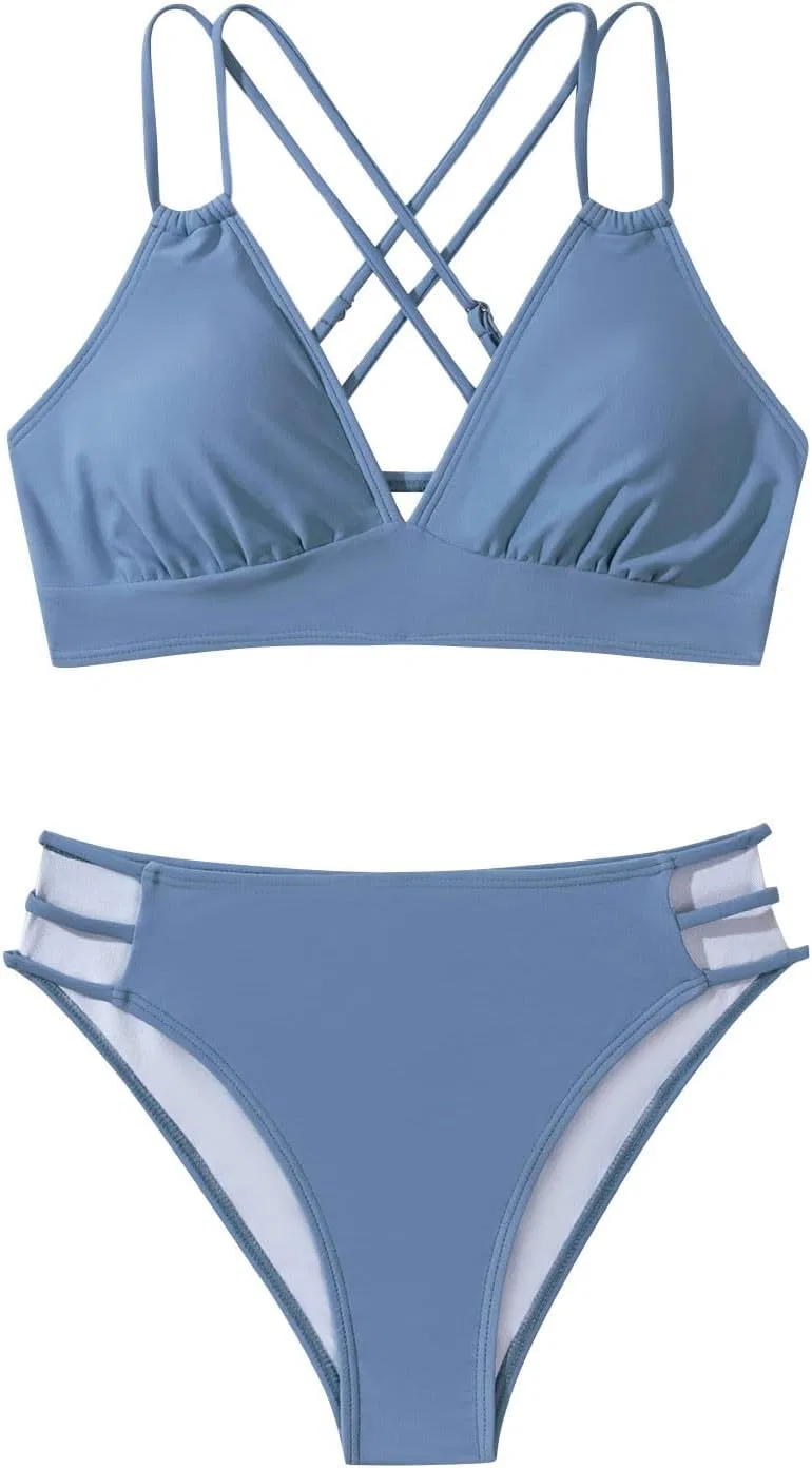 Женский бикини-сет с глубоким V-вырезом, Sky Blue — фото 3