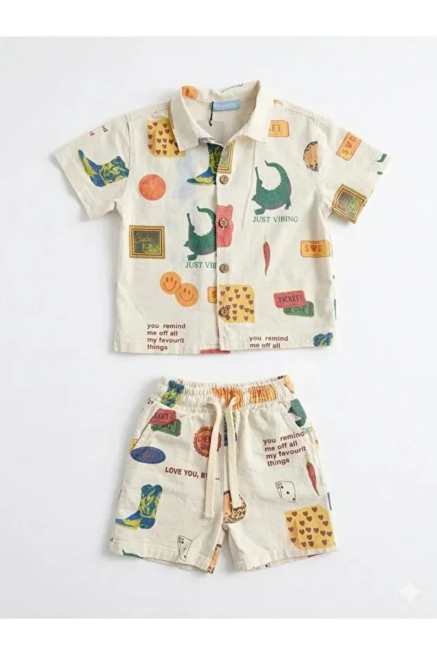 Детский комплект для девочек с принтом Just vibing unisex set Poalakıds, Multicolored — фото 3