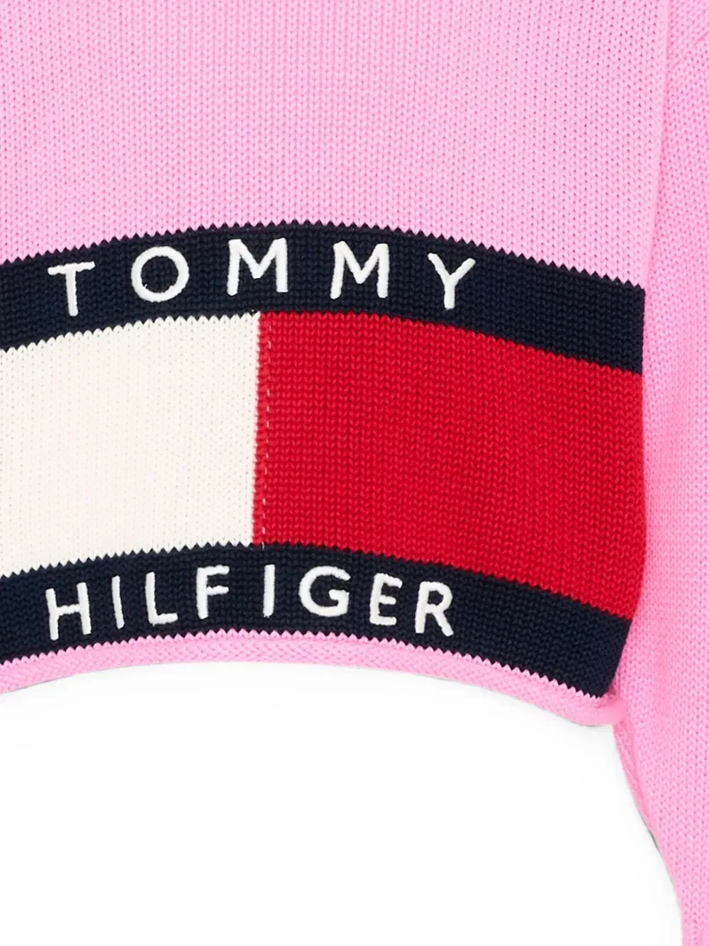 Укороченный свитер с логотипом интарсия Tommy Hilfiger Junior, розовый — фото 3