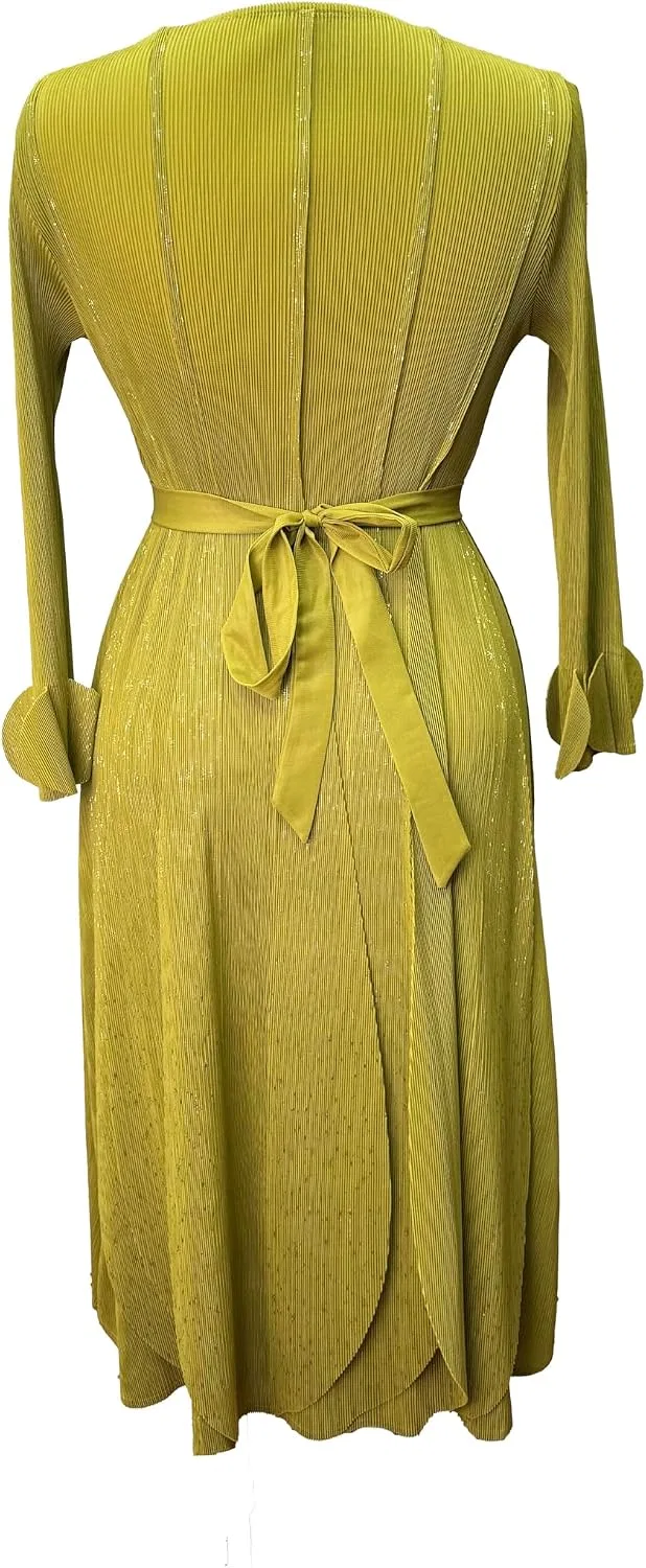 Женское плиссированное платье с золотым тиснением, Light Green — фото 3