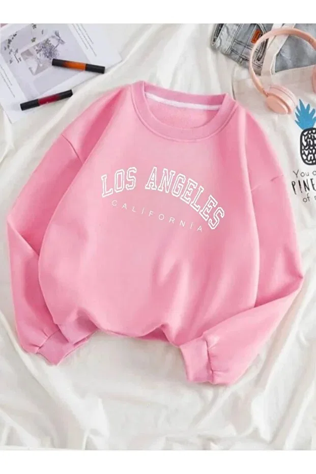 Детские свитшот для девочек хлопковый с принтом Los Angeles Serays Moda, Pink