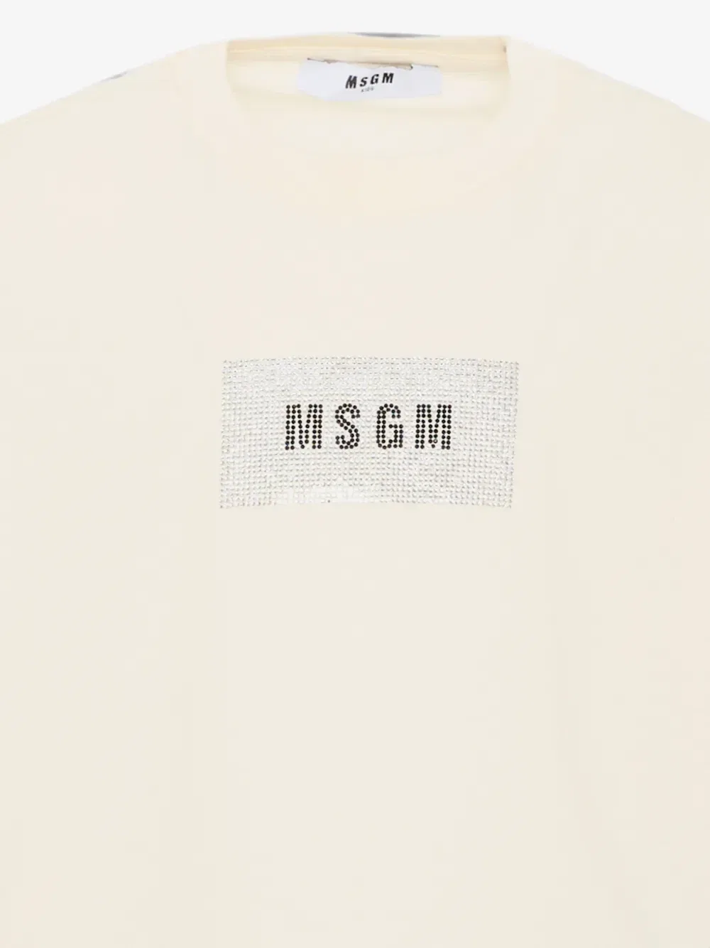 Футболка со стразами-логотипом Msgm Kids, бежевый — фото 3