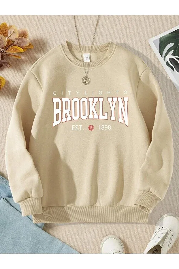 Детские свитшот для девочек с принтом Brooklyn Lepold, Beige