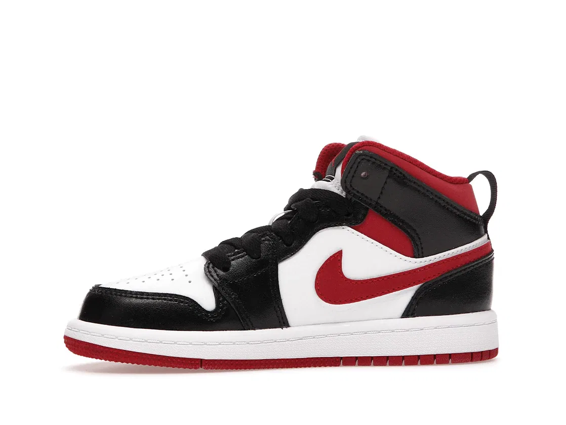 Детские кроссовки с кожаным верхом Jordan 1 Mid, White/Gym Red-Black — фото 3