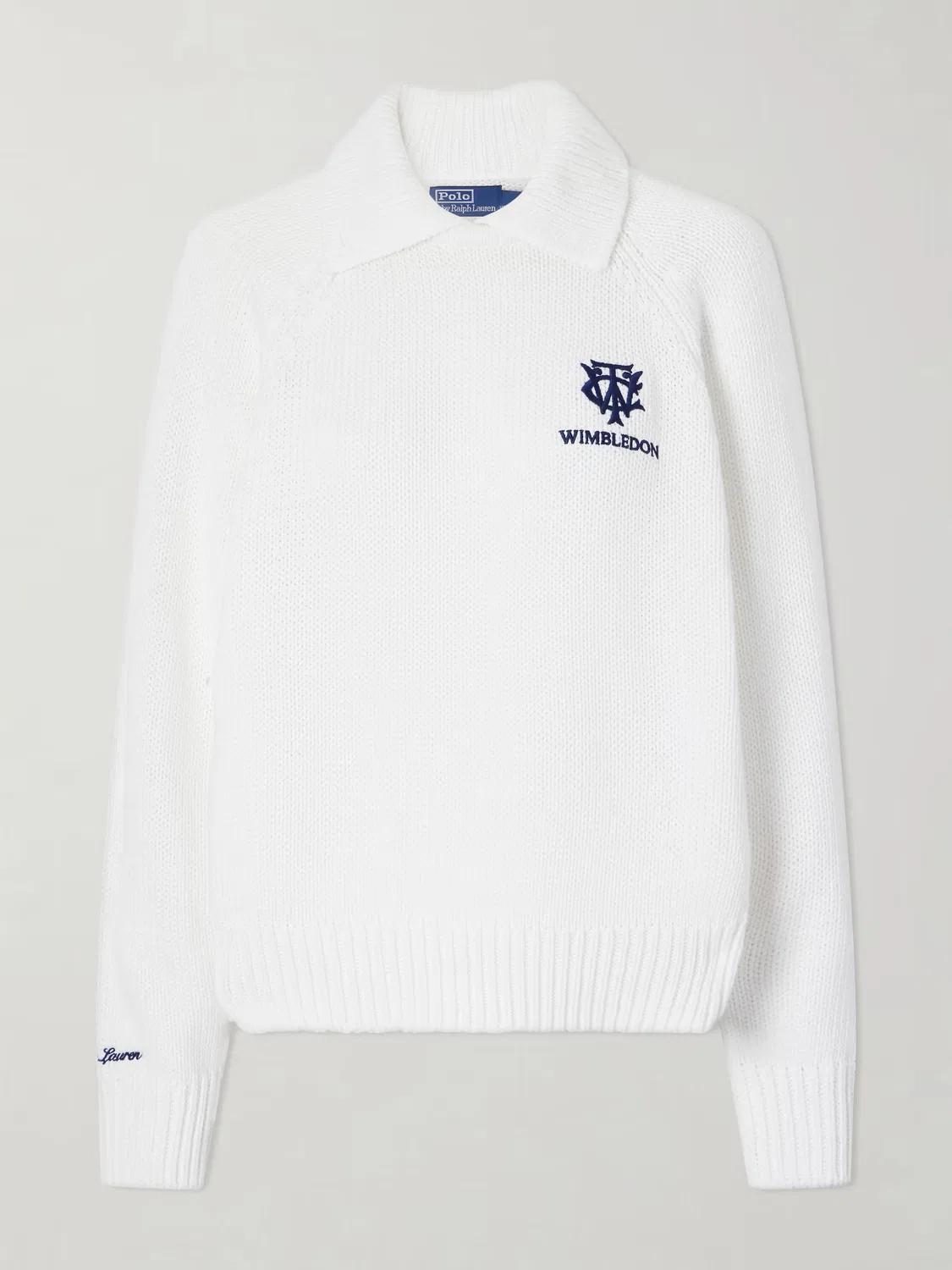 Хлопковый свитер с вышитым логотипом Уимблдона Polo Ralph Lauren, белый