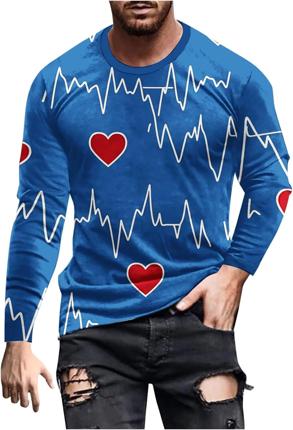 Мужская футболка с принтом сердца Casual, Blue